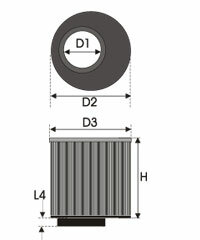 GREEN Universeel filter Cilindrisch single-cone &Oslash; 50mm flens Inox top - 60mm hoog, diameter 135mm