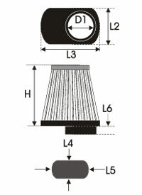 GREEN Universeel filter Conische single-cone &Oslash; 44mm flens Inox top - 70mm hoog, basis 75mm , top 102mm