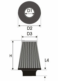 GREEN Universeel filter Conische single-cone &Oslash; 90mm flens Inox top - 150mm hoog, basis 152mm , top 120mm