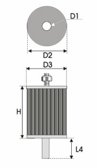 GREEN Universeel filter Carterontluchting Stalen buis + draadeind Inox top + draadeind - 40mm hoog, diameter 50mm