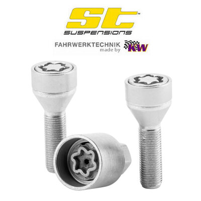 ST Velgsloten - Slotbouten M12 conisch 60&deg; M12x1.5 - Lengte 56mm, SW17 - 2 wielbouten + sleutel zilver - ST56120012
