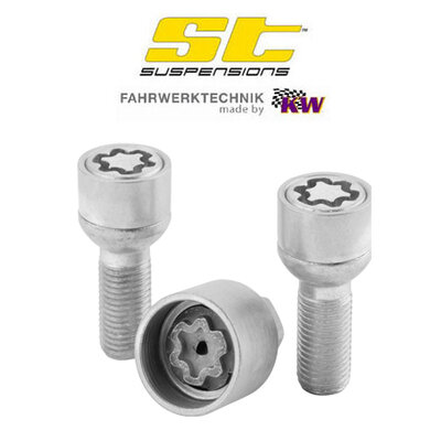 ST Velgsloten - Slotbouten M12 bol-conisch M12x1.5 R12 - Lengte 55mm, SW17 - 2 wielbouten + sleutel zilver - ST56120020