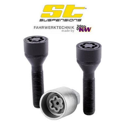 ST Velgsloten - Slotbouten M14 conisch 60&deg; M14x1.5 - Lengte 25mm, SW17 - 2 wielbouten + sleutel zwart - ST56120172