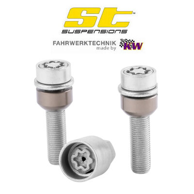 ST Velgsloten - Slotbouten M14 bol-conisch M14x1.5 R14 losse bol - Lengte 34mm, SW19 - 2 wielbouten + sleutel zilver - ST56120116