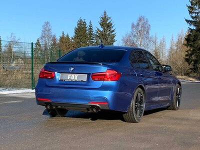Fox Sportuitlaat BMW F30/31 - 330i/340i xDrive Achterdemper Dwarsuitlaat Rechts/Links - 1x100 Type 25 Rechts/Links Zwart - met uitlaatklep in linker uitlaatpijp - Geschikt voor Rieger Achterdiffuser RIE00088122