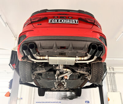 Fox Sportuitlaat Audi S3 GY - Sedan Half uitlaatsysteem van OPF met uitlaatkleppen - 2x100 Type 25 rechter/linker uitlaatpijpen zwart ge&euml;mailleerd