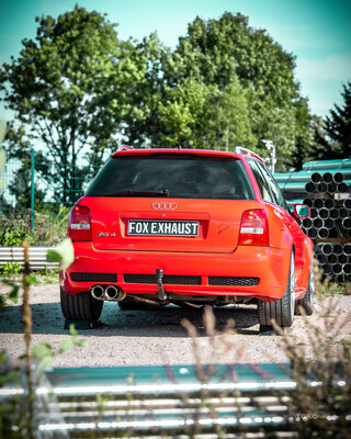 Fox Sportuitlaat Audi RS4 B5 - Roestvrijstalen uitlaatsysteem met voor- en achterdemper 90 mm - 2x90 Type 25 - incl. Y-adapter naar 76 mm downpipes