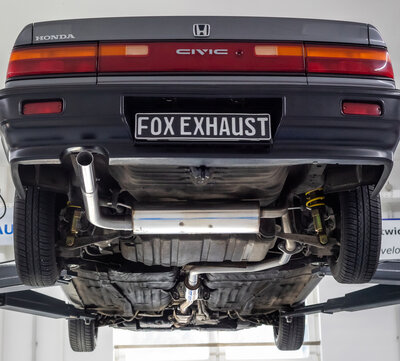 Fox Sportuitlaat Honda Civic 4 - ED3 dwarsgeplaatste achterdemper - 1x63 type 10 links