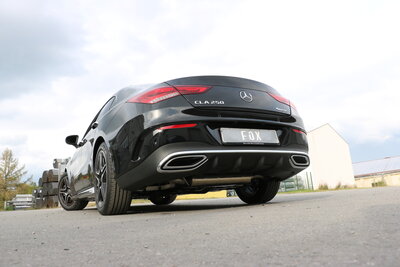 Fox Sportuitlaat Mercedes CLA 220/250 voorwielaandrijving &amp; 4matic - 118 uitlaatdemper met dwarsuitgang rechts/links en voordemper - uitlaatpijp achter de bumper