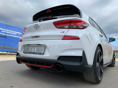 Fox Sportuitlaat Hyundai i30N Performance + Fastback uitlaatpijpen, compatibel met de originele achterdemper - 129x106 Type 32 rechts/links, zwart ge&euml;mailleerd