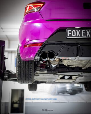 Fox Sportuitlaat Seat Ibiza 5 - KJ achterdemper zonder uitlaatklep, rechter/linker uitlaat - 2x76 Type 25 rechts/links met zwarte uitlaatpijpen
