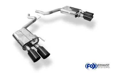 Fox Sportuitlaat Ford Mustang VI Facelift Coup&eacute; &amp; Cabriolet - 8-cilinder achterdemper rechts/links met uitlaatkleppen - 2x100 Type 25 rechts/links zwart ge&euml;mailleerd