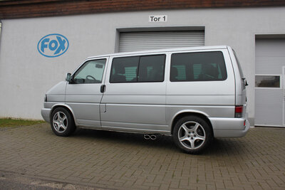 Fox Sportuitlaat VW T4 - 2.5l TDI zijuitlaat bestaande uit een voor- en achterdemper met uitlaat aan de bestuurderszijde - 2x106x71 Type 38