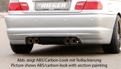 Fox Sportuitlaat Rieger achterdiffuser voor coup&eacute; en cabriolet met dubbele uitlaatpijp links en rechts, gecentreerd (4x90mm &Oslash;), ABS, voor voertuigen met M-Technik, incl. aluminium gaas, montagemateriaal, certificaat