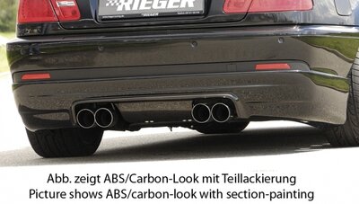 Fox Sportuitlaat Rieger achterdiffuser voor coup&eacute; en cabriolet - ABS carbonlook voor dubbele uitlaatpijp links en rechts, gecentreerd (4x90mm &Oslash;), ABS, voor voertuigen met M-Technik, incl. aluminium gaas, montagemateriaal, certificaat