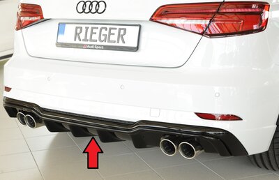 Fox Sportuitlaat Audi A3 8V 3-deurs (Hatchback) / 5-deurs (Sportback) Facelift Rieger achterinzetstuk ABS glanzend - voor dubbele uitlaat linksonder, rechtsonder (4x90mm &Oslash;), ABS, glanzend zwart, voor voertuigen met S-Line exterieur, inclusief montageacce