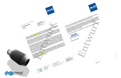 Fox Sportuitlaat Fabrikantenverklaring HJS (Duits) betreffende het voertuigspecifieke gebruik van katalysatoren - hiervoor hebben wij een foto van uw kentekenbewijs nodig.