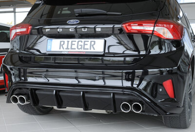 Fox Sportuitlaat Focus 4 (DEH): 09.18 - 5-deurs (hatchback) Ook voor Focus 4 ST (DEH): 06.19 - 5-deurs (hatchback) - Rieger achterdiffuser voor dubbele uitlaat links en rechts (4x80mm diameter), ABS, hoogglans zwart, voor voertuigen met ST-Line, incl. mon