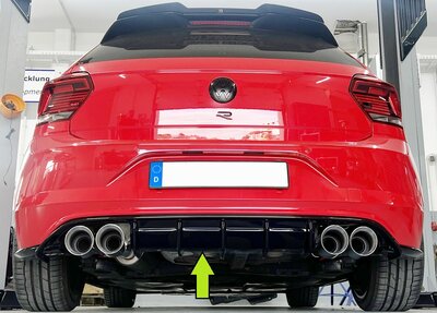 Fox Sportuitlaat Rieger achterdiffuser-inzetstuk voor VW Polo AW GTI ABS - glanzend - voor 4x100mm uitlaatpijpen - glanzend zwart, inclusief montagemateriaal en certificaat