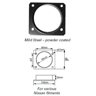 Green Adapterplaat Mild Steel powder coated &Oslash; 85mm aansluiting For various Nissan fitments