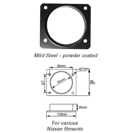 Green Adapterplaat Mild Steel powder coated Ø 85mm aansluiting For various Nissan fitments
