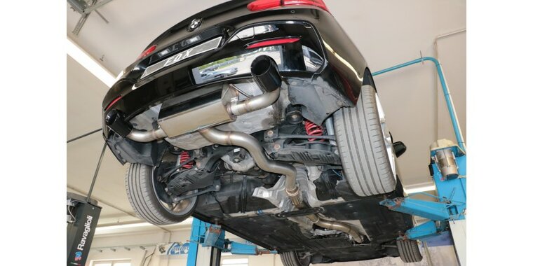 BMW F20/21 - 118i met OPF einddemper dwars uitgang rechts/links - 1x100  25 rechts/links zwart ge&euml;mailleerd