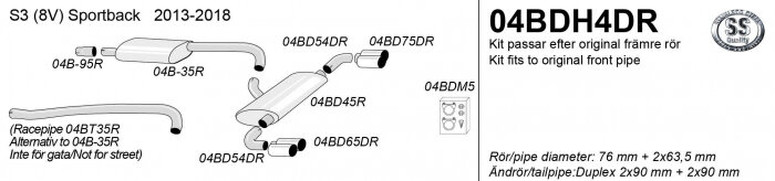 Simons Sportuitlaat Audi S3 [8V] Sportback 2013-2018