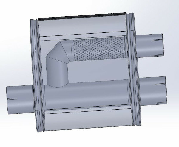 Demper RVS split 63-51 ovaal 140/270mm, lengte 250mm &Oslash; 63,5mm (2,5 inch)