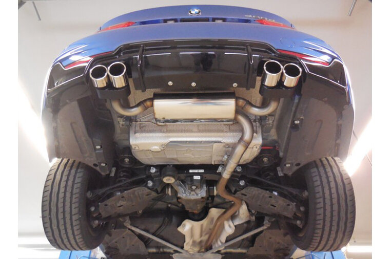 Rieger Tuning uitlaatdemper, BMW 420d 135kW, F32/33/36 BMW 4-Serie F32/33/36 Optisch zoals 435i, 4x90mm rond gerold 15&deg; schuine hoek type 16