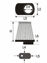 GREEN Universeel filter Conische single-cone &Oslash; 44mm flens Inox top - 70mm hoog, basis 75mm , top 102mm