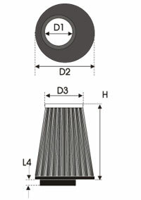 GREEN Universeel filter Conische single-cone &Oslash; 50mm flens Inox top - 140mm hoog, basis 135mm , top 120mm