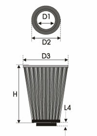 GREEN Universeel filter Conische single-cone &Oslash; 62,5mm flens Inox top - 150mm hoog, basis 140mm , top 180mm