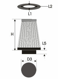 GREEN Universeel filter Conische twin-cone &Oslash; 60mm flens Inox top - 150mm hoog, basis 117mm , top 120mm