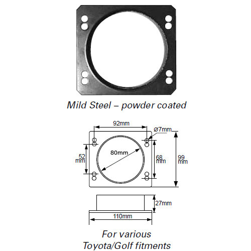 GREEN Adapterplaat - &Oslash; 85mm aansluiting - Mild Steel powder coated