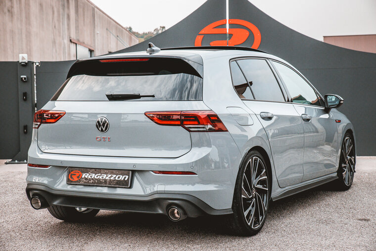 Stainless steel metallic catalyst 200cpsi group n with OPF / GPF filter removal + centre silencer + Stainless steel rear silencer left/right each with round Sport Line tail pipe 102 mm Oversized exhaust pipe diameter 76 mm