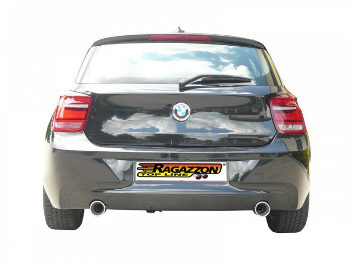 Middendemper van rvs + einddemper vervanger van rvs links/rechts elk met ronde uitlaatpijp van 90 mm aanpassing van de originele achterbumper is vereist of een rieger achterspoiler op een bmw "m-sport" bumper (rieger code y 00088062)