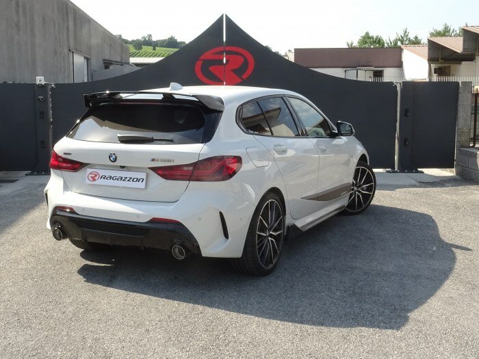 Stainless steel rear tubes group N left/right each with round Carbon Shot tail pipe 100 mm Exclusion of the OEM valve. The original valve actuator must be disconnected from the exhaust with the attachment of the supplied emulator. Oversized exhaust pipe d