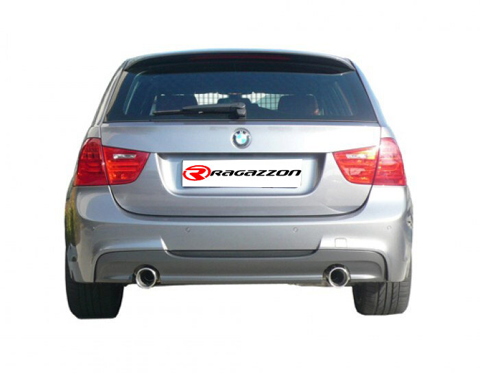Stainless steel rear silencer left/right each with round tail pipe 90 mm - Original rear bumper modification is required - Fits to 335i Bi-Turbo rear bumper