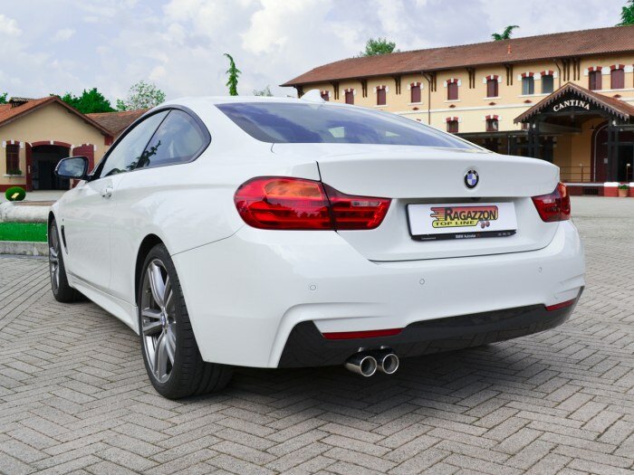 Stainless steel rear silencer left/right each with round tail pipe 90 mm - BMW "M-Sport" or "M-Performance" Bumper - Original BMW F32 435i rear bumper is required