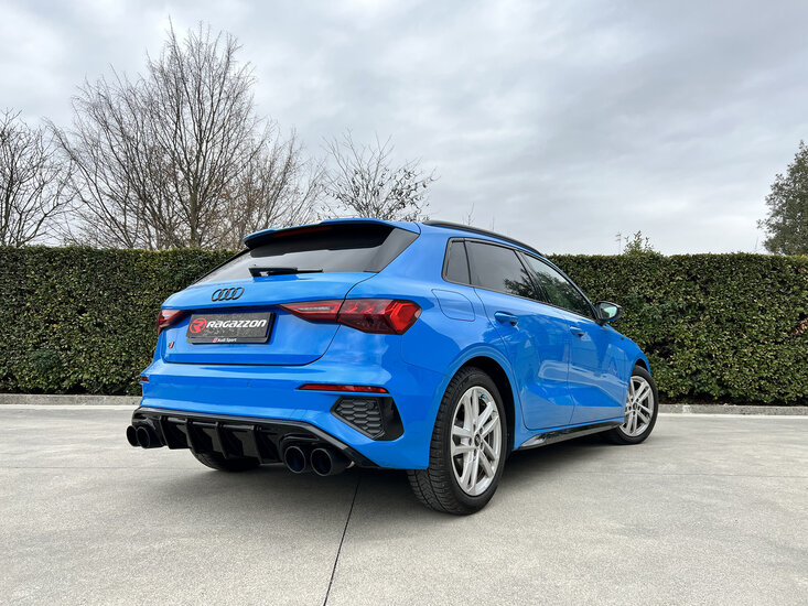 Stainless steel rear silencer left/right each with round Sport Line Black tail pipe 2 / 102 mm staggered Oversized exhaust pipe diameter 60 mm&nbsp;