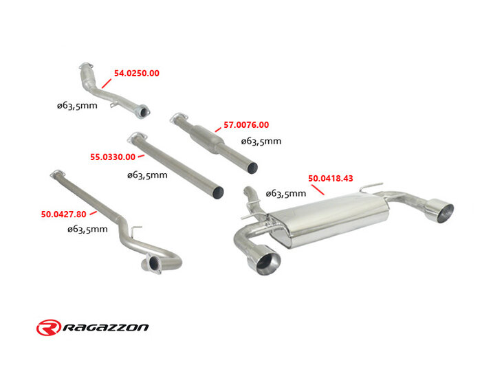 Stainless steel centre silencer has to be installed together with Ragazzon rear silencer  oversized exhaust pipe diameter 63,5 mm