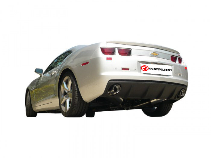 Stainless steel rear silencer left/right each with round Sport Line tail pipe 102 mm