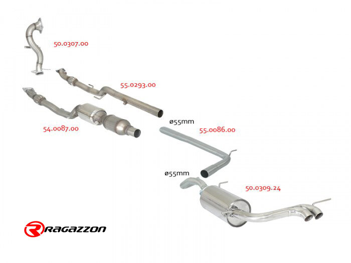 Einddemper van rvs met centrale ronde uitlaatpijp 2x60 mm