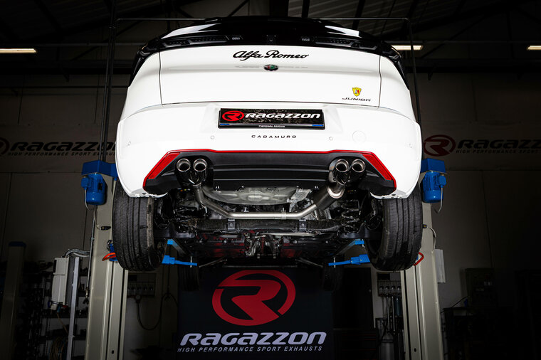 Stainless steel rear silencer left/right each with round Sport Line Black tail pipe 2x80 mm staggered
