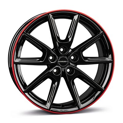 Borbet LX18 - black glossy rim red - 8J x 18inch ET45 5x108 naaf 72.5