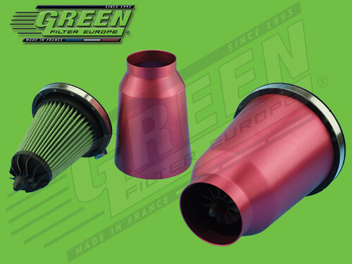 GREEN Universele Power Filter Twister Rood hoogte 185 mm, basis 145 mm, top 79 mm