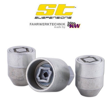 ST Velgsloten - Slotmoeren M12 conisch 60&deg; M12x1.5 - Lengte 25mm, open, SW21 - 2 wielmoeren + sleutel zilver - ST56120134