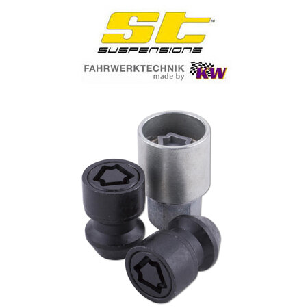 ST Velgsloten - Slotmoeren M12 conisch 60&deg; M12x1.5 - Lengte 34m, gesloten SW19 - 2 wielmoeren + sleutel zwart - ST56120187