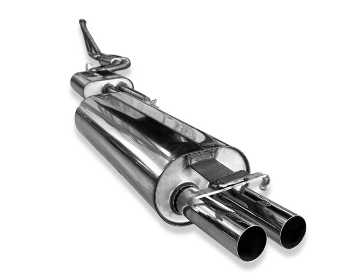 Fox Sportuitlaat Mercedes W123/S123 - Compleet uitlaatsysteem voor 4-cilindermotoren, bestaande uit achterdemper, middendemper en voordemper met spruitstuk - 2x55 Type 10