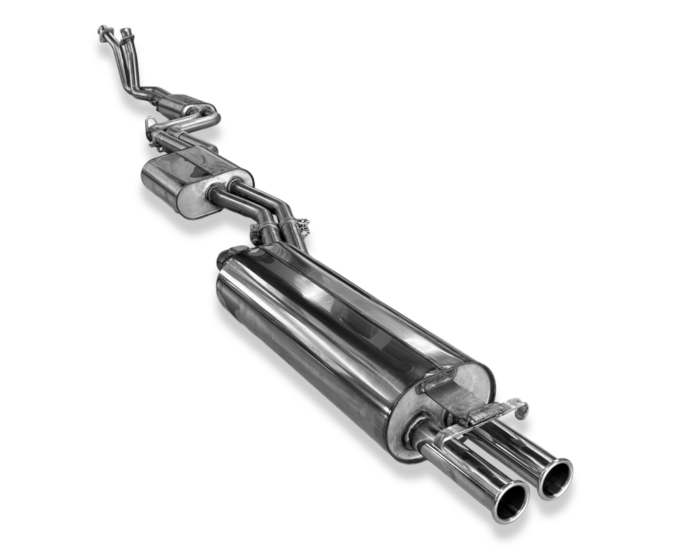 Fox Sportuitlaat Mercedes W123/S123 - compleet uitlaatsysteem voor 6-cilindermotoren, bestaande uit achterdemper, middendemper en voordemper met spruitstuk - 2x50 Type 12 naar buiten gerold